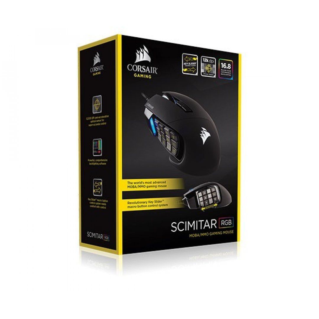 MOUSE CORSAIR SCIMITAR RGB 12000 DPI PRETO, CH-9000231-NA