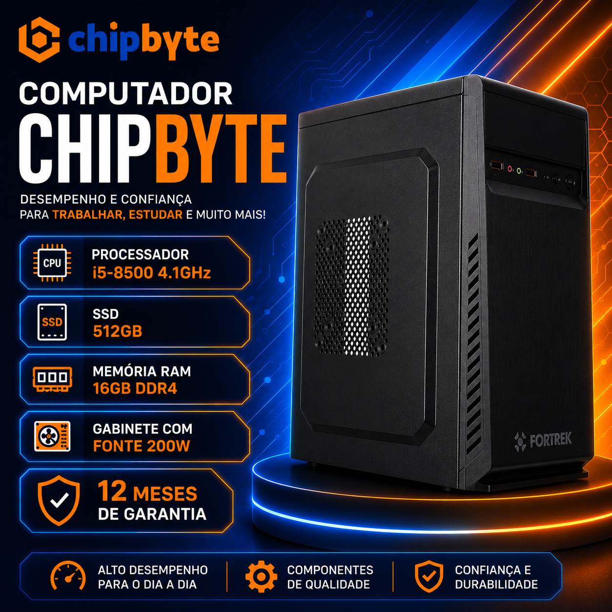 Computador CHIPBYTE i5-8500 / 16GB DDR4 / SSD 512GB | ChipByte