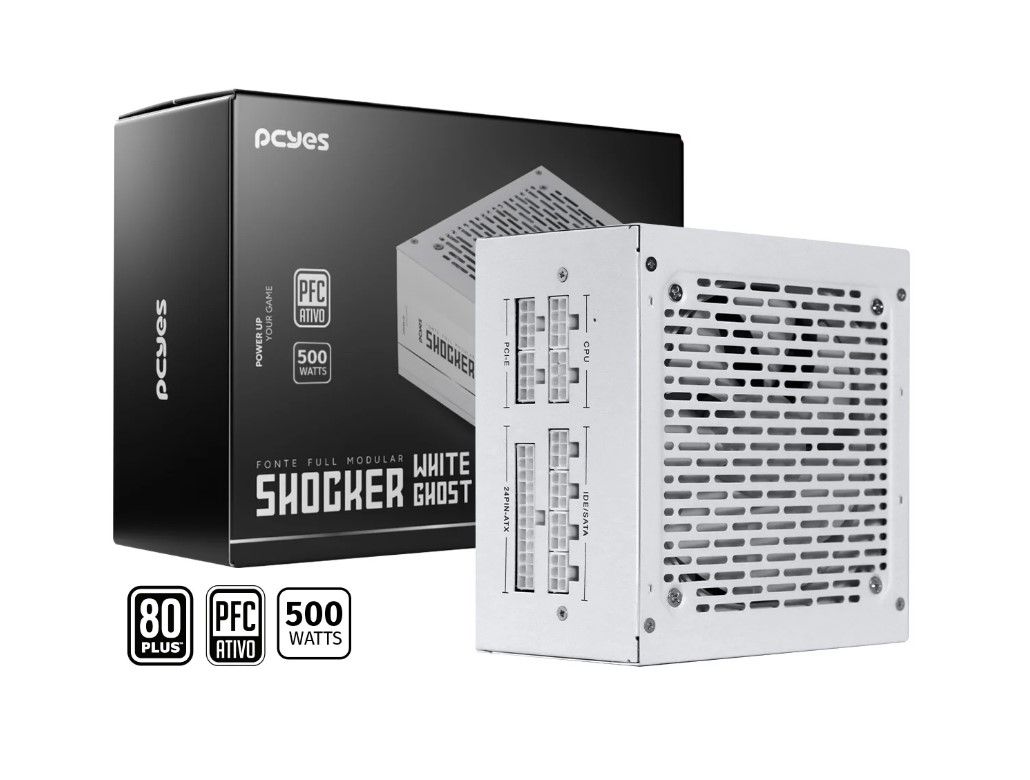 Fonte 500W Pcyes Shocker White Ghost Full Modular 80Plus White PFC
