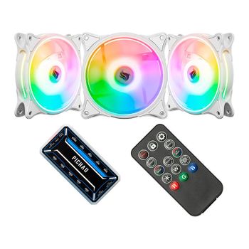 Kit 3 Coolers C/ Controladora e Controle Pichau Dual Ring P1 Branco ARGB PG-DRP-WH01