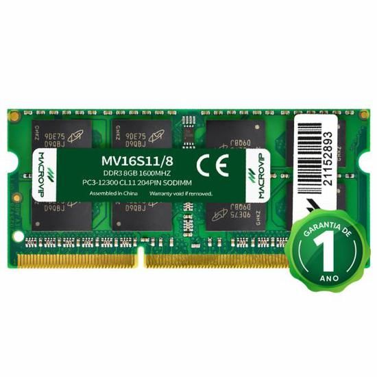 Memória DDR3 8GB 1600mhz Macrovip MV16S11/8 P/Notebook 1.5V | ChipByte  Informática
