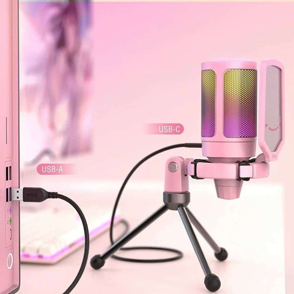 Fifine Microfone Rosa Microfone Fifine Ampligame A6V Rosa RGB USB | ChipByte Informática