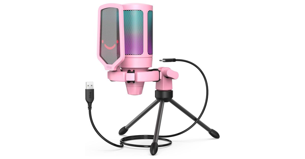 Fifine Microfone Rosa Microfone Fifine Ampligame A6V Rosa RGB USB | ChipByte Informática
