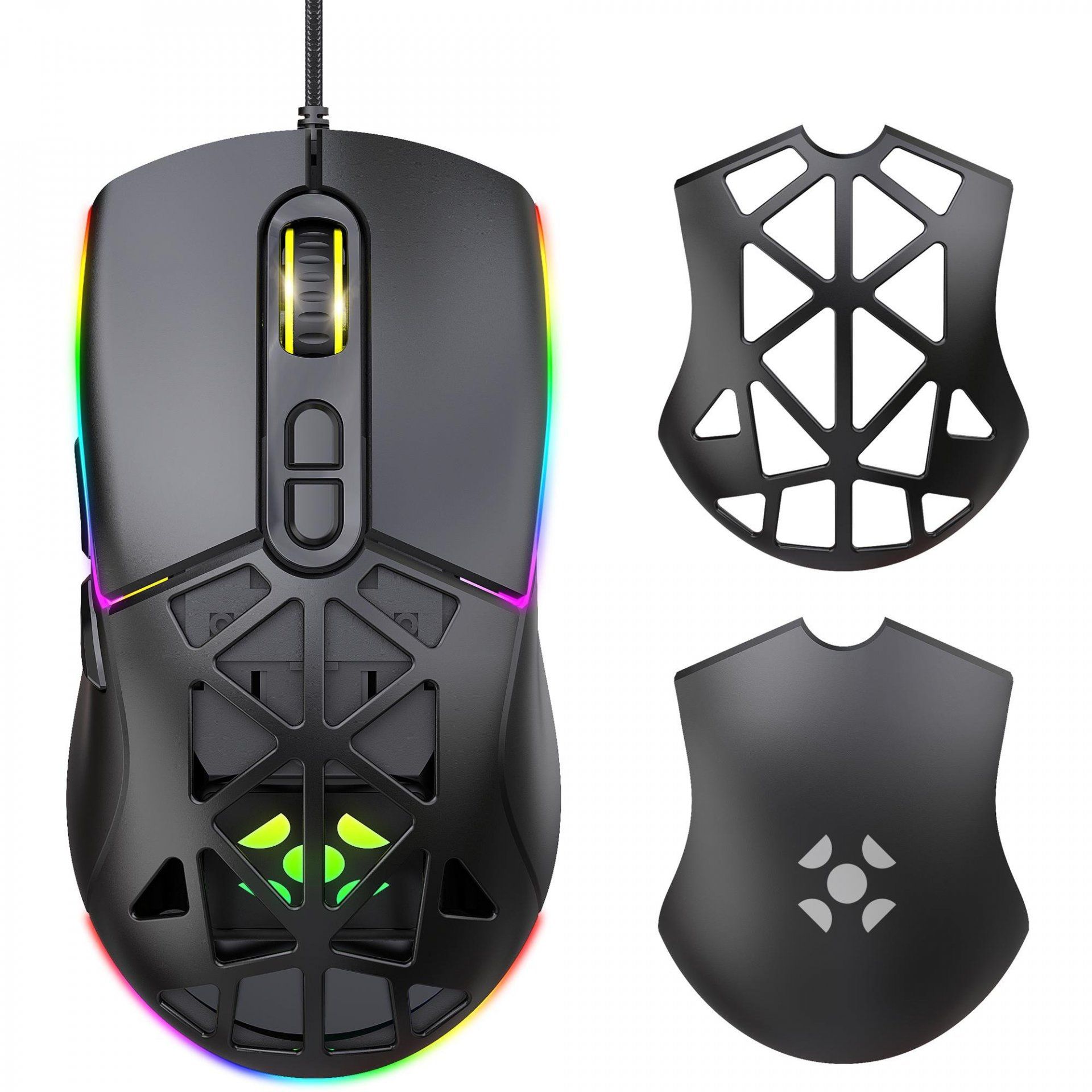 Mouse Gamer USB Kalkan Skadi RGB Preto 12800DPI 5 Botões com Capa