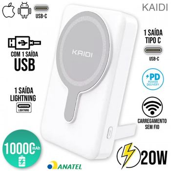 Power Bank 10000mAh Kaidi PB-8901 Branco Com Magsafe