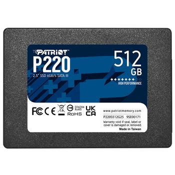SSD Patriot P220 512GB P220S512G25 - Leitura 550Mbs e Gravação 500Mbs